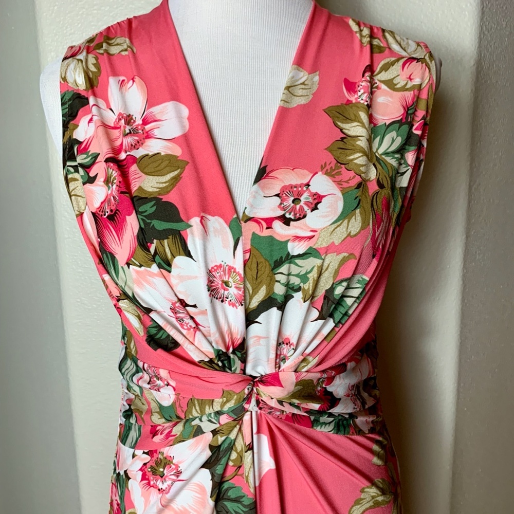 IMAN Pink Tropical Print Twist Front Maxi Dress Size Small - Picture 2 of 9